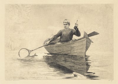 Pesca con mosca, lago Saranac de Winslow Homer