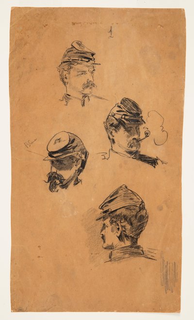 Cuatro estudios de cabezas de soldados de Winslow Homer