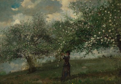 Niña recogiendo flores de manzano de Winslow Homer
