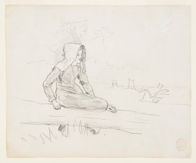 Niña sentada en un tronco de árbol de Winslow Homer