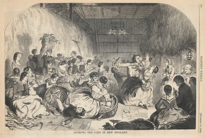 Descascarando el maíz en Nueva Inglaterra, de Harper de Winslow Homer