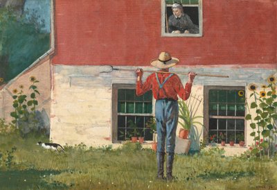 En el jardín, cortejo rústico de Winslow Homer