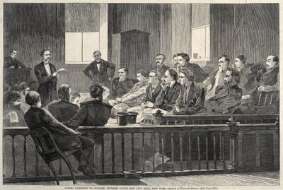 Jurados escuchando al abogado, Corte Suprema, Nuevo Ayuntamiento, Nueva York, 1869 de Winslow Homer