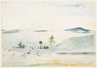Paisaje con ciervos en una neblina matutina de Winslow Homer