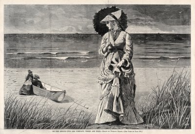 En la playa - Dos son compañía, tres son multitud, 1872 de Winslow Homer