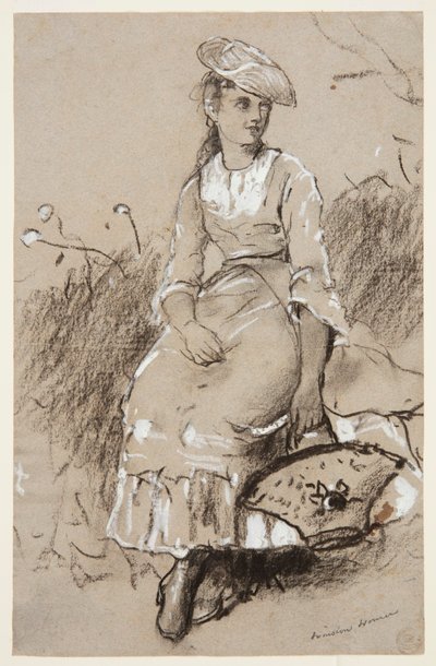 Niña sentada con una cesta de Winslow Homer