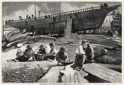 Construcción de barcos, puerto de Gloucester, 1873. de Winslow Homer