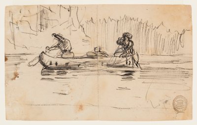 Vista lateral de canoa con dos hombres de Winslow Homer