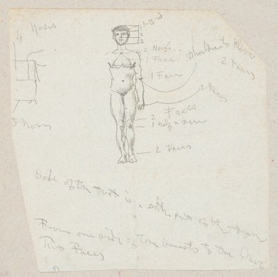 Boceto de un desnudo masculino con anotaciones de Winslow Homer