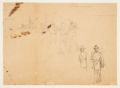 Bocetos de figuras de infantería individuales y firmas de práctica de Winslow Homer