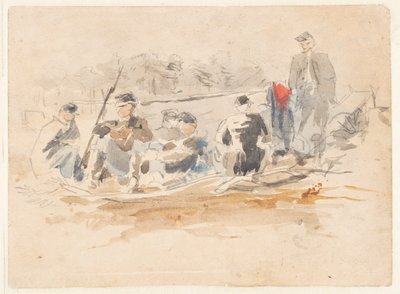 Soldados sentados en grupo de Winslow Homer