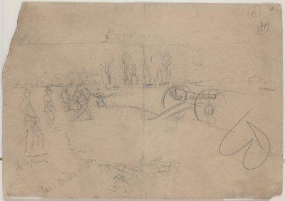 Soldados y cañón [verso] de Winslow Homer
