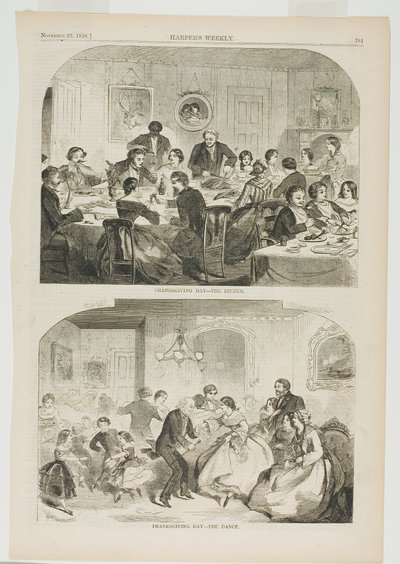 Thanksgiving Day-The Dinner y Thanksgiving Day-The Dance de Winslow Homer