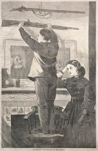 Día de Acción de Gracias - Colgando el mosquete, 1865 de Winslow Homer
