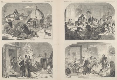 Día de Acción de Gracias - Medios y formas [arriba a la izquierda], publicado 1858 de Winslow Homer