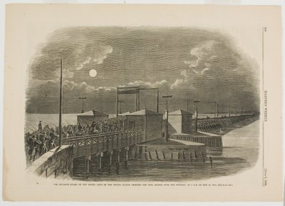 La Guardia de Avanzada del Gran Ejército de los Estados Unidos cruza el Puente Largo sobre el Potomac a las 2 de la madrugada del 24 de mayo de 1861. de Winslow Homer