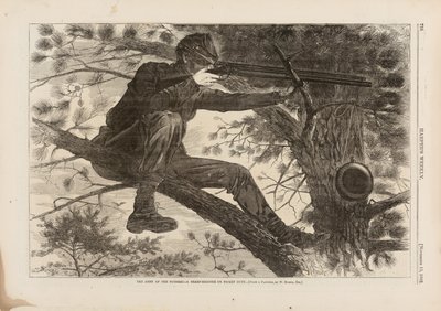 El Ejército del Potomac, un francotirador en servicio de guardia, publicado en Harper