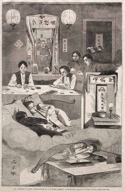 Los chinos en Nueva York - Escena en una casa club de Baxter Street, 1874 de Winslow Homer