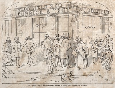 The "Cold Term", Boston - Escena, esquina de las calles Milk y Washington de Winslow Homer