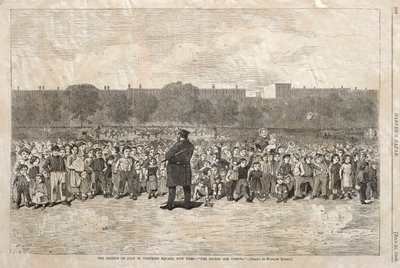 El Cuatro de Julio en Tompkins Square, Nueva York - Los soldados están llegando, 1868 de Winslow Homer