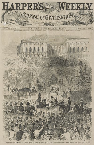 La Procesión Inaugural en Washington Pasando la Puerta de los Terrenos del Capitolio (De un Boceto de nuestro Artista Especial), 1861 de Winslow Homer