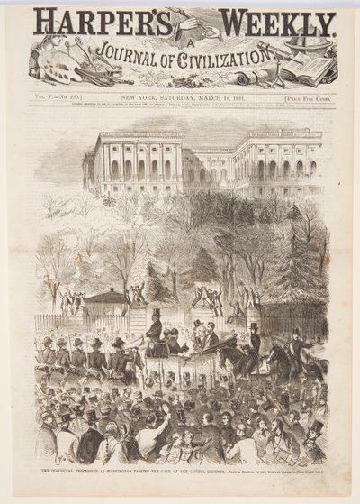 El desfile inaugural en Washington pasando la puerta de los terrenos del Capitolio, de Harper
