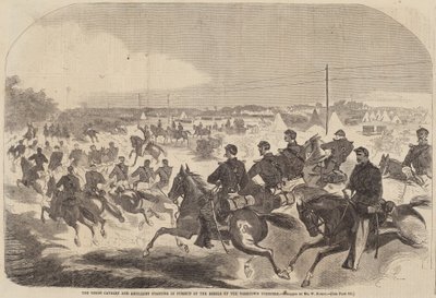 La caballería y artillería de la Unión comenzando la persecución de los rebeldes en Yorktown, publicado 1862 de Winslow Homer