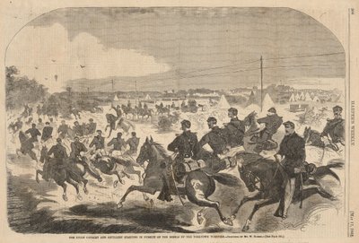 La caballería y la artillería de la Unión parten en persecución de los rebeldes por la Yorktown Turnpike, de Harper