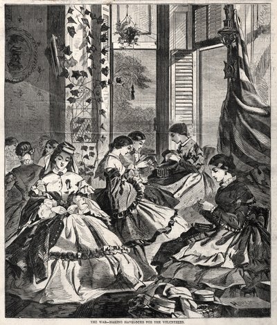 La Guerra - Haciendo Havelocks para los Voluntarios, 1861 de Winslow Homer