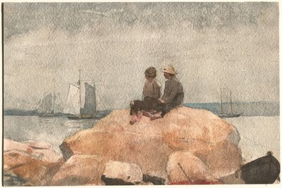 Dos niños mirando goletas de Winslow Homer