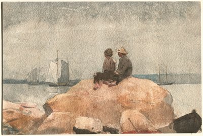Dos niños mirando goletas de Winslow Homer