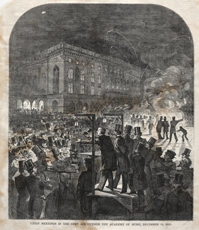 Reunión sindical al aire libre frente a la Academia de Música de Winslow Homer