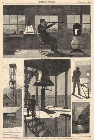 Watch-Tower, esquina de las calles Spring y Varick, Nueva York, de Harper de Winslow Homer
