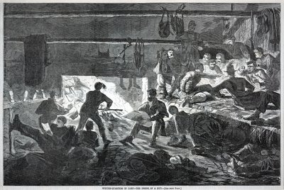 Winter-quarters in Camp--The inside of a Hut, de Harper