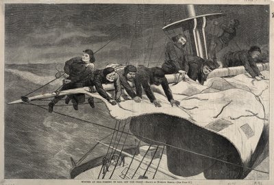 Invierno en el mar - Recogiendo velas en la costa, 1869 de Winslow Homer