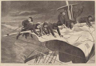Invierno en el mar - Arriando velas en la costa de Winslow Homer