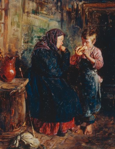 Anciana y niño con pan de Wladimir Jegorowitsch Makowski