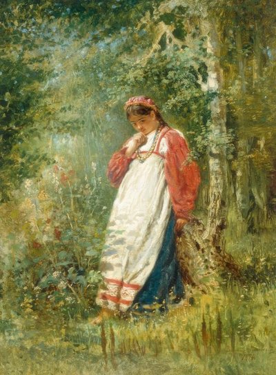 Joven mujer en el bosque de Wladimir Jegorowitsch Makowski