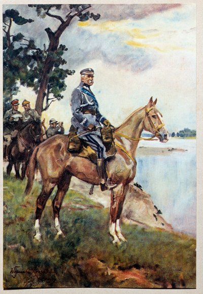 Retrato ecuestre del Mariscal Jozef (Joseph) Klemens Pilsudski (1867-1935) en su caballo favorito Kasztanka de Wojciech Kossak