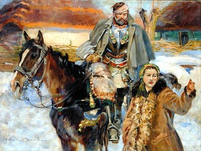 Coracero Herido con una Chica, c.1930 de Wojciech Kossak