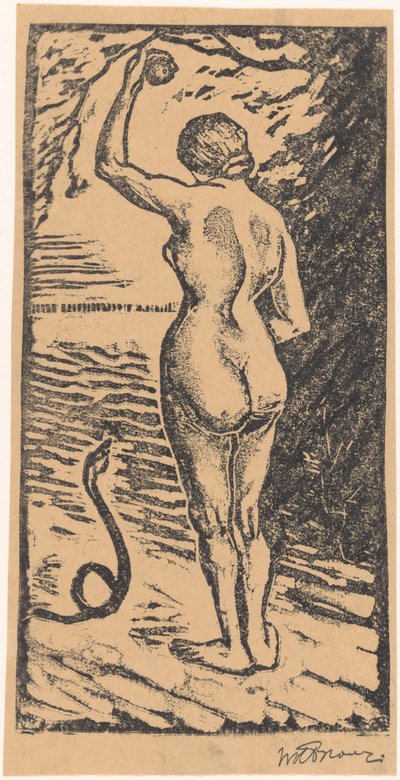 Eva y la serpiente de Wolbartus Brouwer (signed by artist)