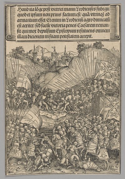 Batalla por Lieja, lámina 8 de Escenas históricas de la vida del emperador Maximiliano I del Arco Triunfal de Wolf Traut