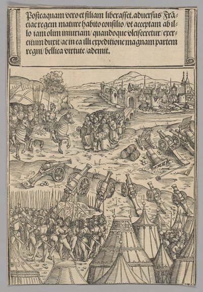 Capitulación de una ciudad francesa, lámina 12 de Escenas históricas de la vida del emperador Maximiliano I del Arco Triunfal de Wolf Traut