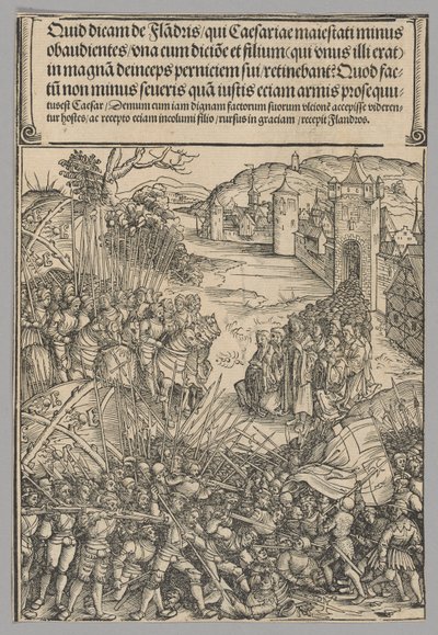 Rebelión de Flandes, lámina 7 de Escenas históricas de la vida del emperador Maximiliano I desde el arco del triunfo de Wolf Traut