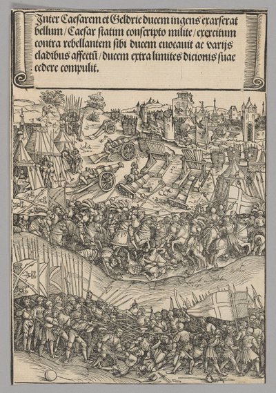 Guerra con Güeldres, lámina 5 de Escenas históricas de la vida del emperador Maximiliano I desde el Arco del Triunfo de Wolf Traut