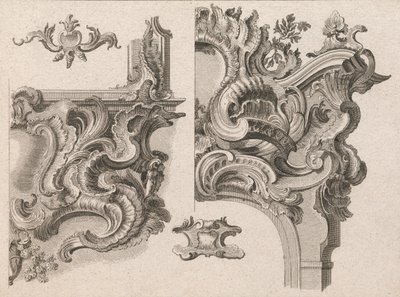 Sugerencia para la decoración de la parte inferior derecha y superior derecha de un marco de altar, Impreso ca. 1750-56 de Wolffgang Christoph Mayr