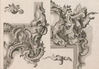 Sugerencia para la decoración de la parte inferior derecha y superior derecha de un marco de altar, impreso ca. 1750-56 de Wolffgang Christoph Mayr