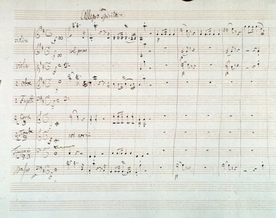 Página de partitura de la Sinfonía n.º 8 en Re mayor, de Mozart (1768) de Wolfgang Amadeus Mozart