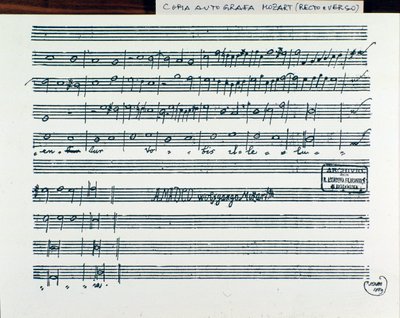 Página de partitura de Querite primum regnum Dei de Mozart para obtener el título de Accademico filarmonico, versión corregida por el padre Martini (1770) de Wolfgang Amadeus Mozart