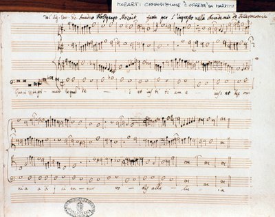 Página de partitura de Querite primum regnum Dei de Mozart para obtener el título de Accademico filarmonico (1770) de Wolfgang Amadeus Mozart